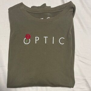 Olive Green Graphic Tee with Rose Embroidery